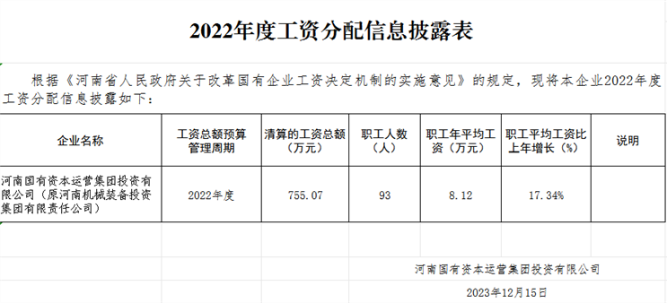 云顶国际集团投资有限公司工资分配信息披露表